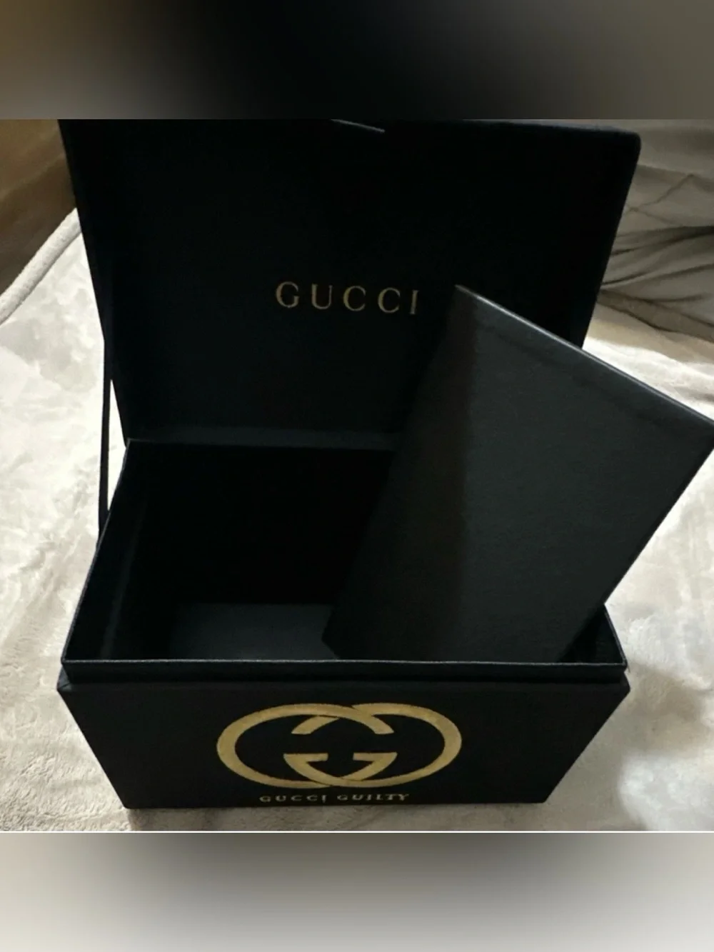 Gucci Black Gold Lined Luxury Fabric Box 🤩STUNNING🖤+6 Gucci Perfumes 1.5ml